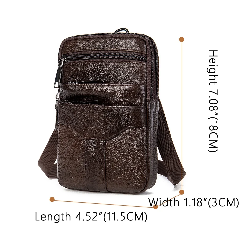 Bolsa de ombro pequena Westal para homens, couro genuíno, mini sacos de cinto masculino, bolsa de cinto esportivo masculino, bolsa de telefone crossbody