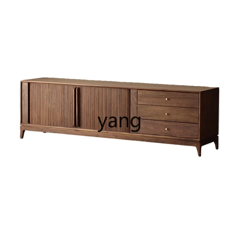 

Yjq Mid-Ancient Solid Wood TV Cabinet Black Walnut Living Room Small Apartment Retro TV Clothes Closet