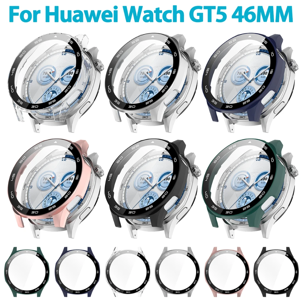 For Huawei Watch GT5 46mm Lettering Hard PC Case With Tempered Glass Film Full Coverage Scale Cover Bumper Casing