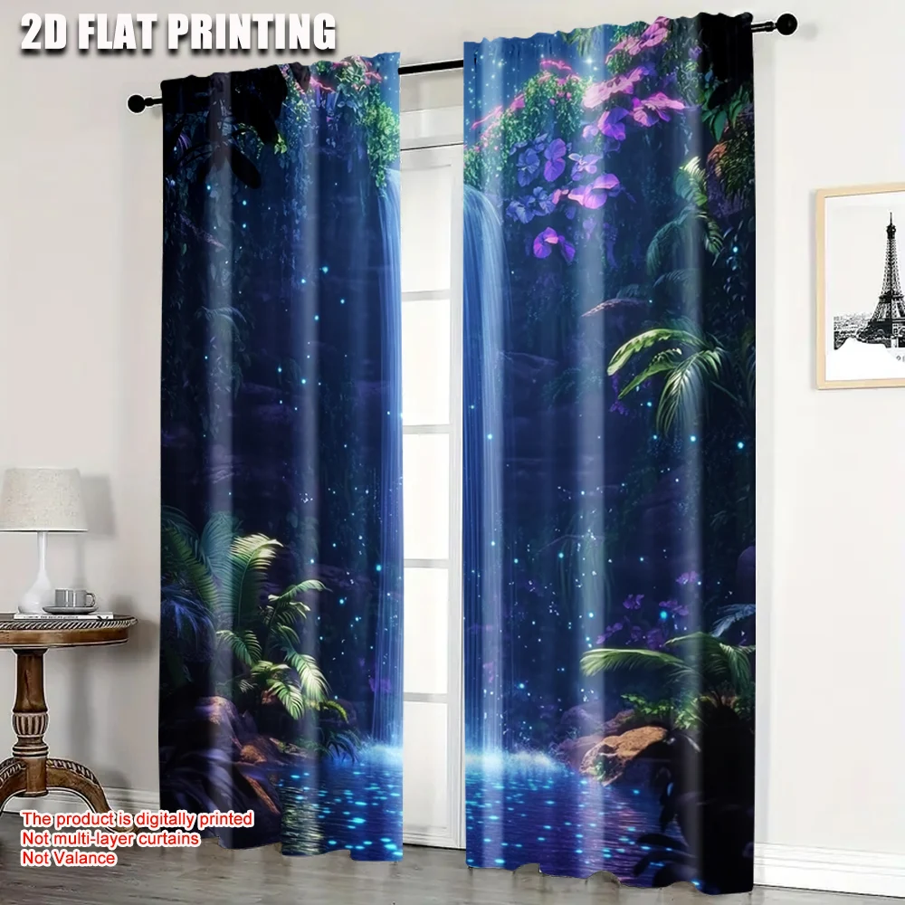 

2pc, Curtains Mountain Waterfall Machine Washable Fabric,Without Electricity Festive Wall Decor Use for Multipurpose Event