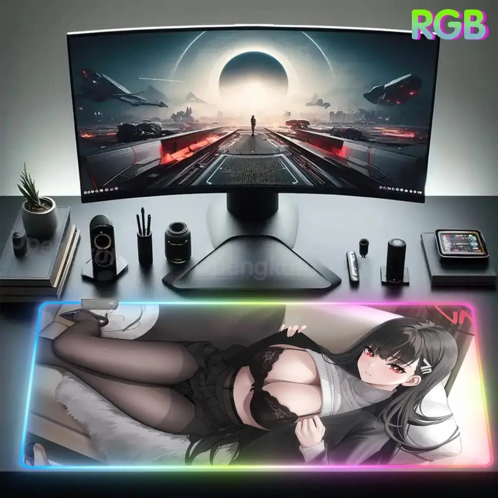 R_rio Mouse Pad RGB Rubber Mouse Pad Computer Desk Accessories Creative Mouse Pad LED Lamp Mouse Mat Anime Desk Mat