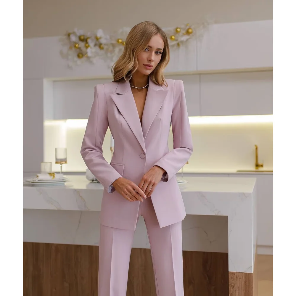 Pink Pants Sets 2 Piece Chic Peak Lapel One Button Outfits Wedding Party Formal Tuxedo Basics Casual Daily Office Women Suits