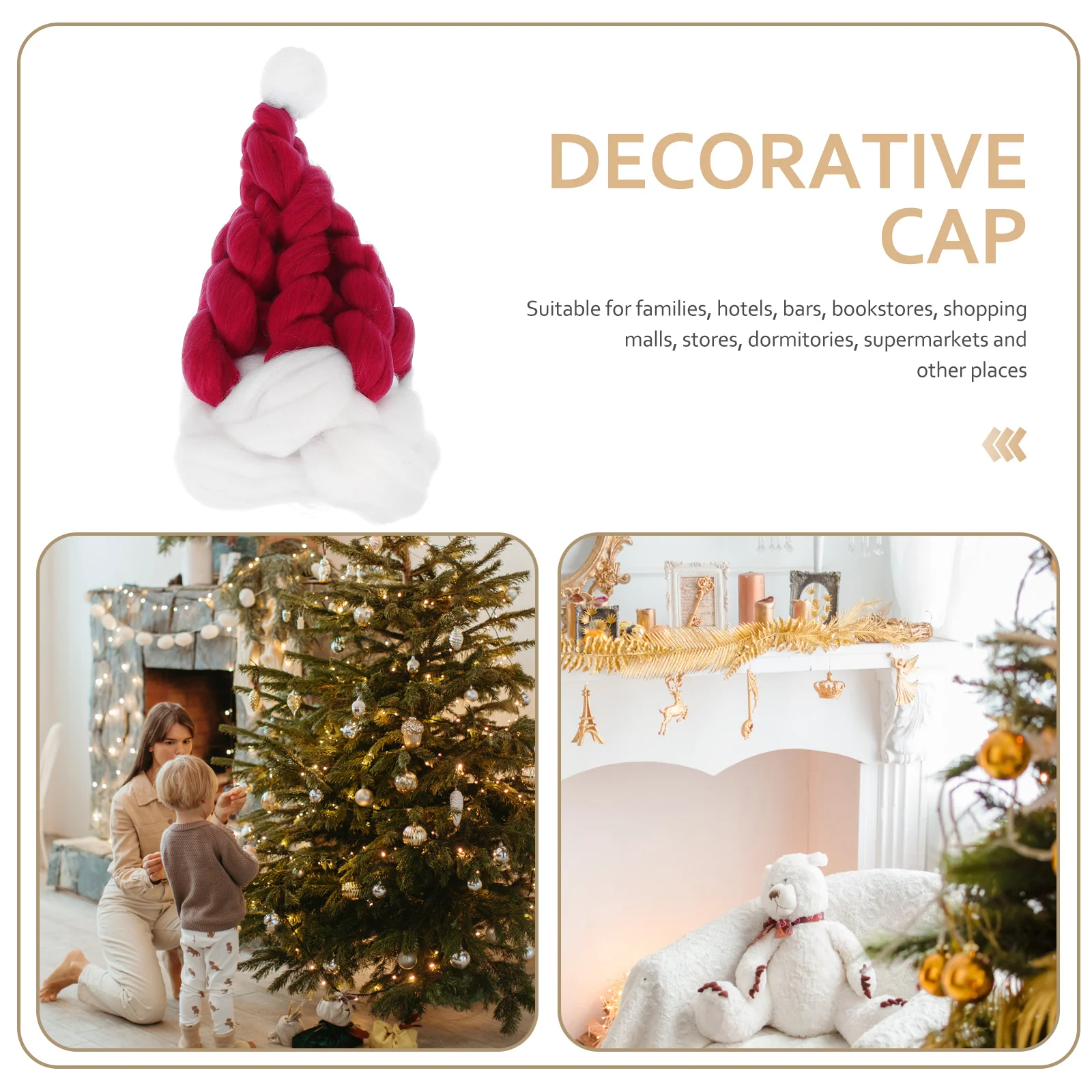 

1pc Christmas Wine Bottle Cap Hat Woolen Yarn Tree Topper Festive Party Decor Xmas Ornament Festival Hanging Accessory