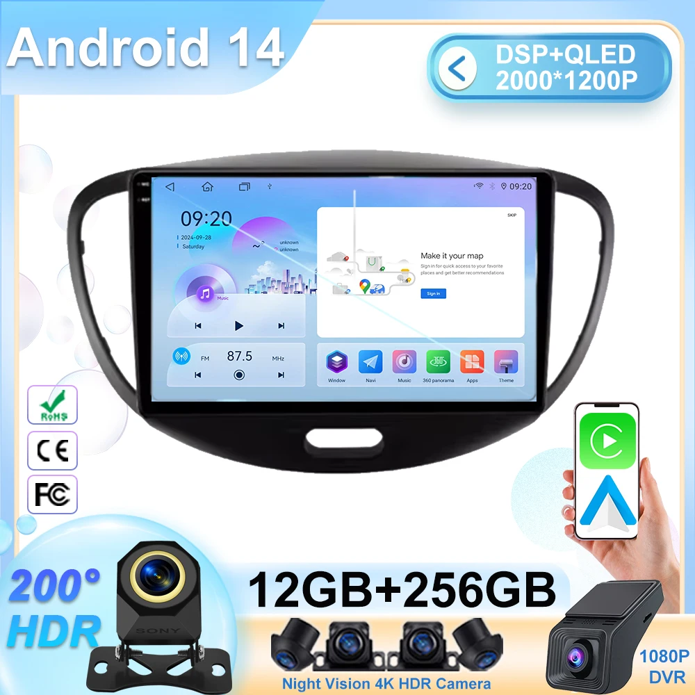 

Andoird 14 Car Radio For Hyundai Grand I10 2007 - 2013 DSP BT Video Player Stereo GPS Wireless Carplay Auto Head Unit 4G LTE