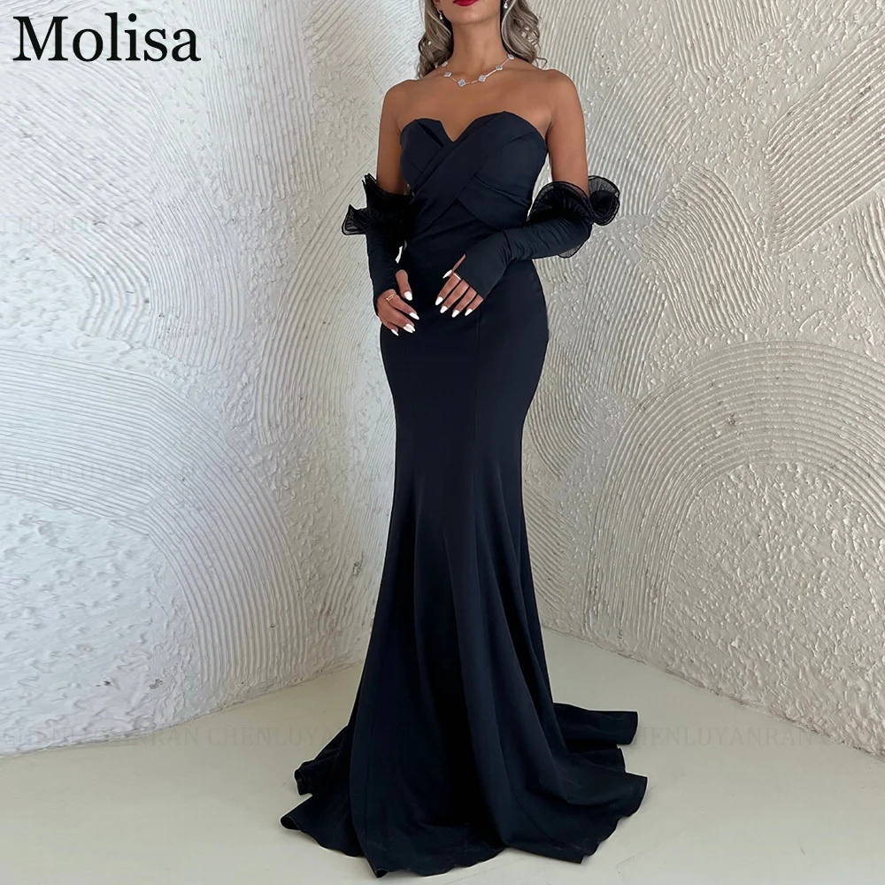 

Molisa Black Mermaid Formal Occasion Evening Gowns Strapless Prom Dresses Pleated Floor-Length Long Party Dresses فساتين الحفلات