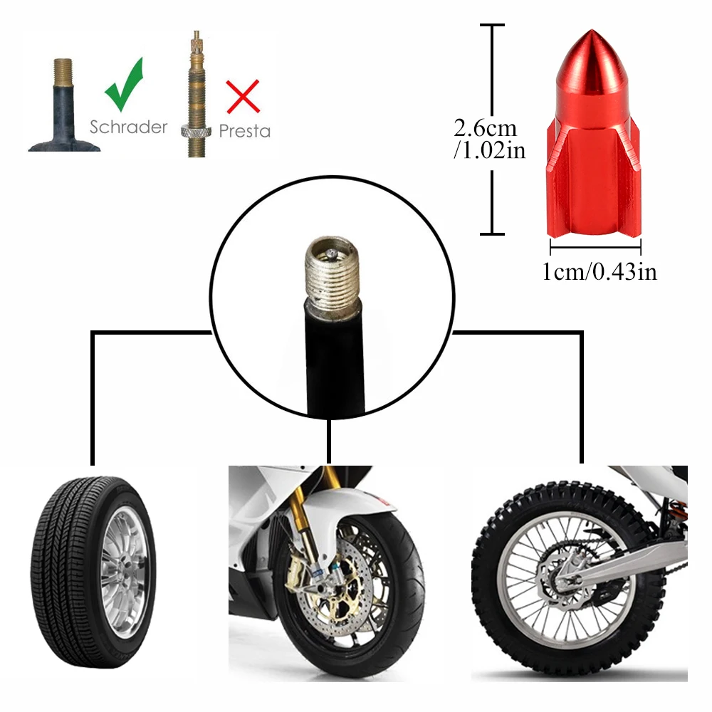 4pz Ruota Pneumatico Valvola Stelo Cappucci Universale con Chiave Set