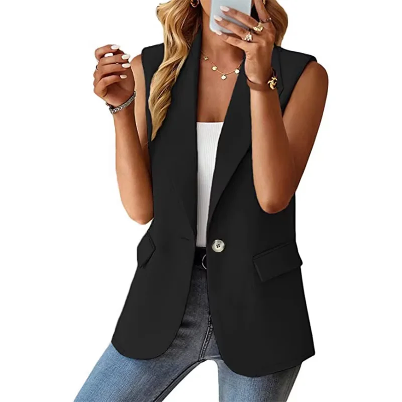 2025 Spring/Summer New Polo Collar Suit Vest Women's Style Commuter Sleeveless Cardigan Tank Top Women
