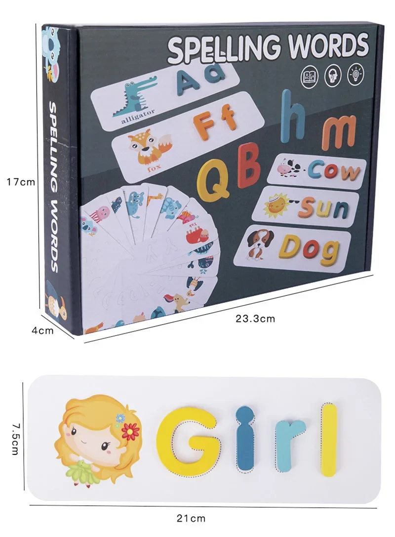 Wooden Spelling Game Montessori Children's Early Education Learning Letter Cognition Spelling Enlightenment Matching Puzzle Toys