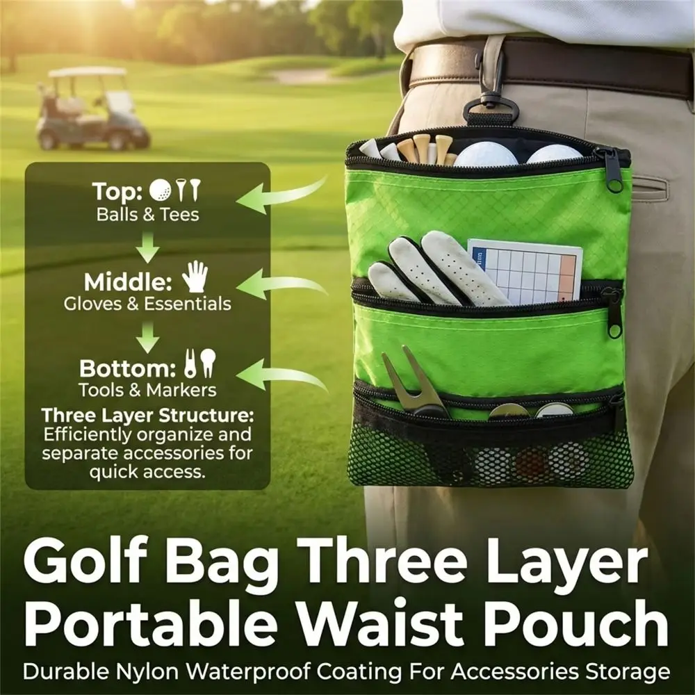 Multipurpose Waterproof Golf Ball Bag Three Layer Large Capacity Golf Accessory Bag Lightweight Portable Golf Carrier Traveling