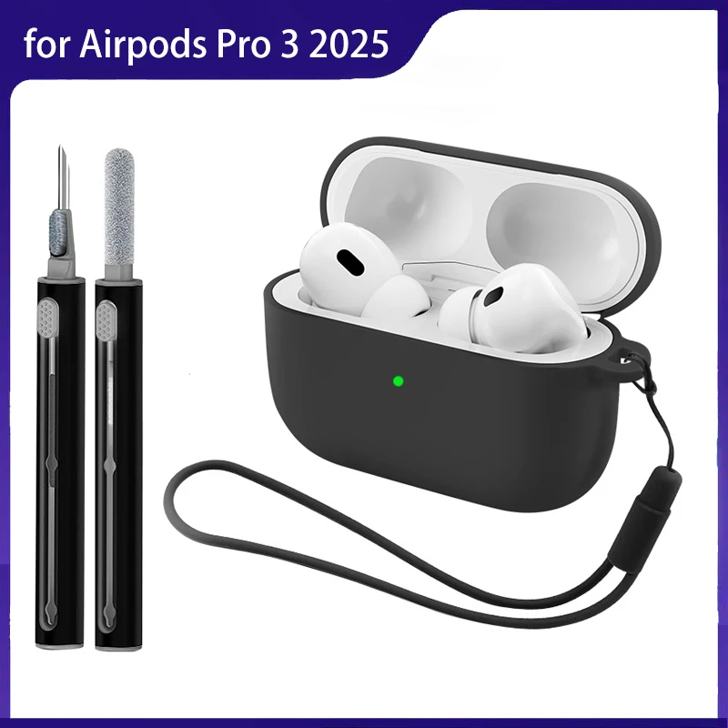 

Luxury Silicone Earphone Cases for Airpods Pro 3 2025 Case Funda for Airpods Pro3 Cover WIth Strap Earbuds Cleaning Brush Set