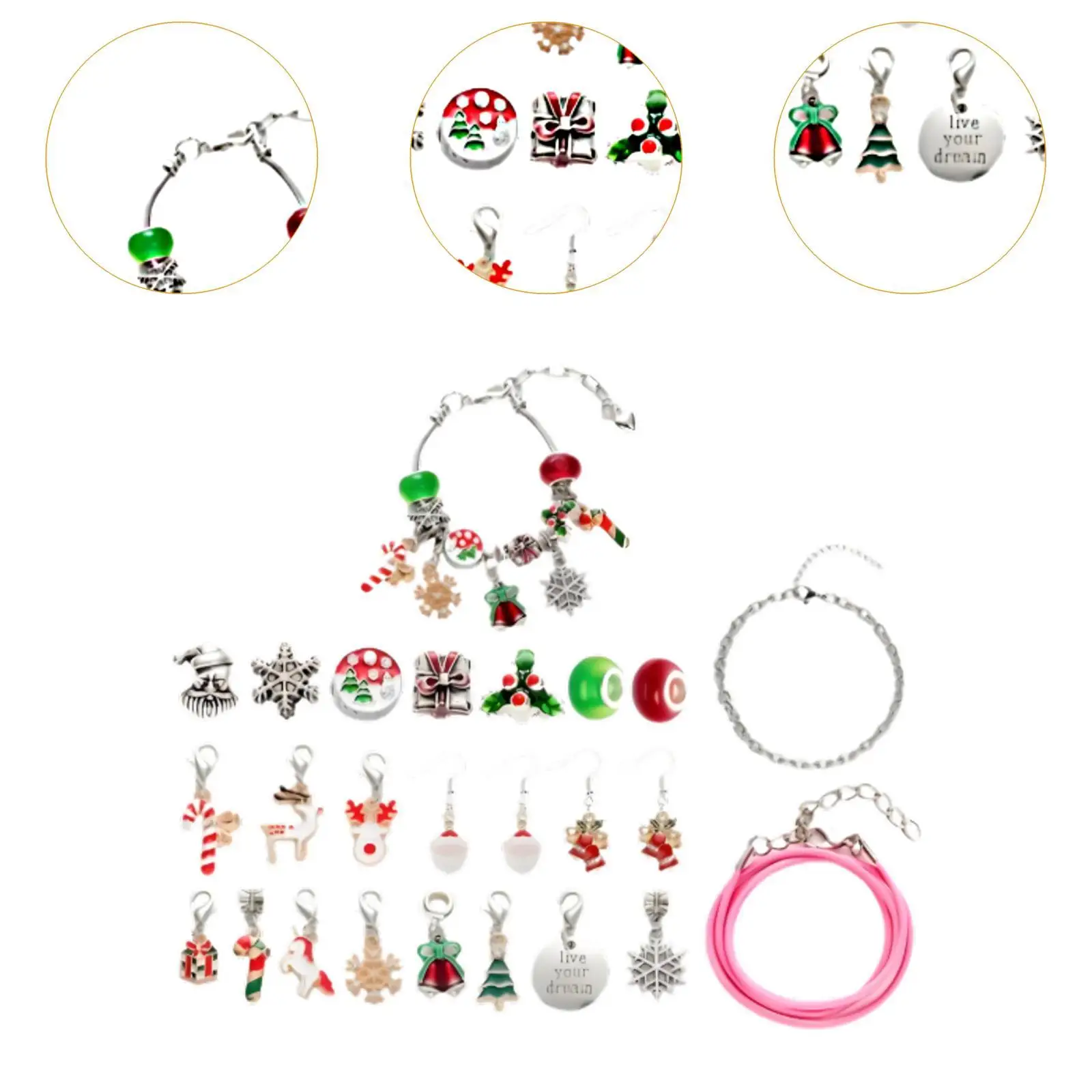 Calendrier de l'Avent de Noël pour femmes et filles, 24 jours, bracelets à breloques, ensemble de bijoux à breloques, bracelet, kit exécutif, calendrier de Noël 2024, adolescents