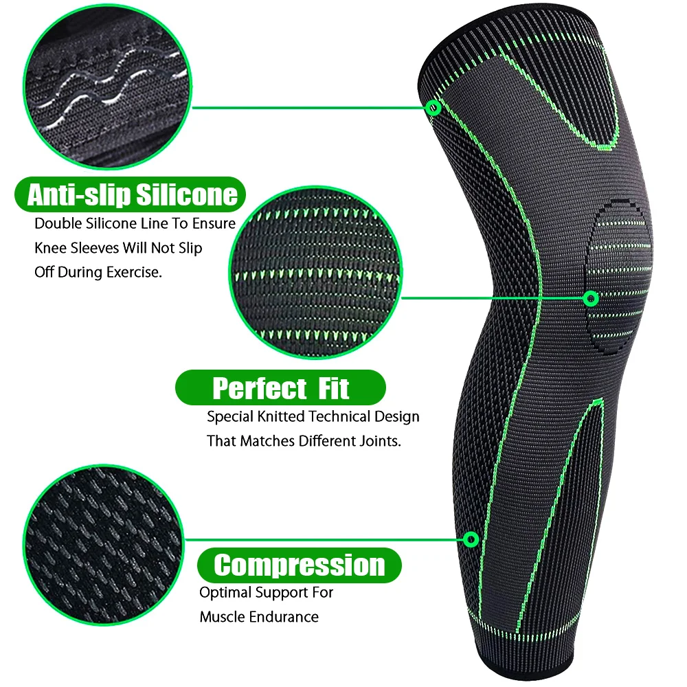 Sport Anti-slip Full Length Compression Leg Sleeves Knee Brace Support Protect for Basketball Football Running Cycling Men Women