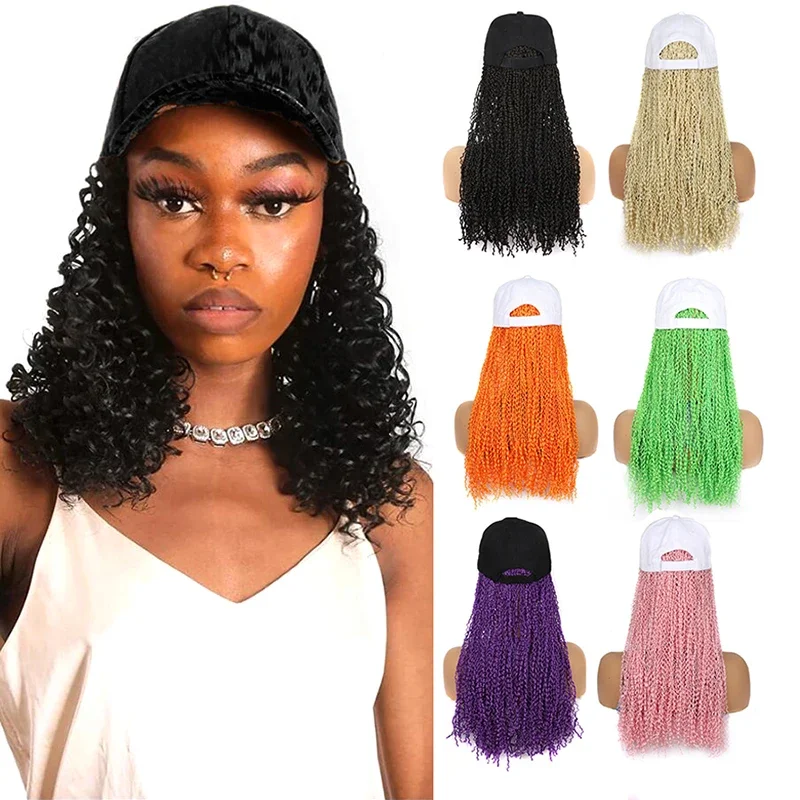 

16Inches Baseball Cap Wig with Synthetic Box Braided Wigs for Black Women New Fashon Hat Wig Zizi Box Braiding Hair Adjustable