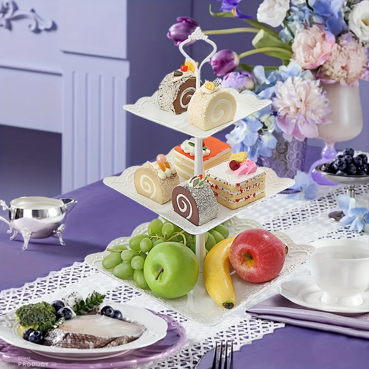 European-style Three-tier Fruit , Dried Fruit , Afternoon Tea Dessert Tray, Multi-layer Cake Stand, Cake Display Table, Dessert 