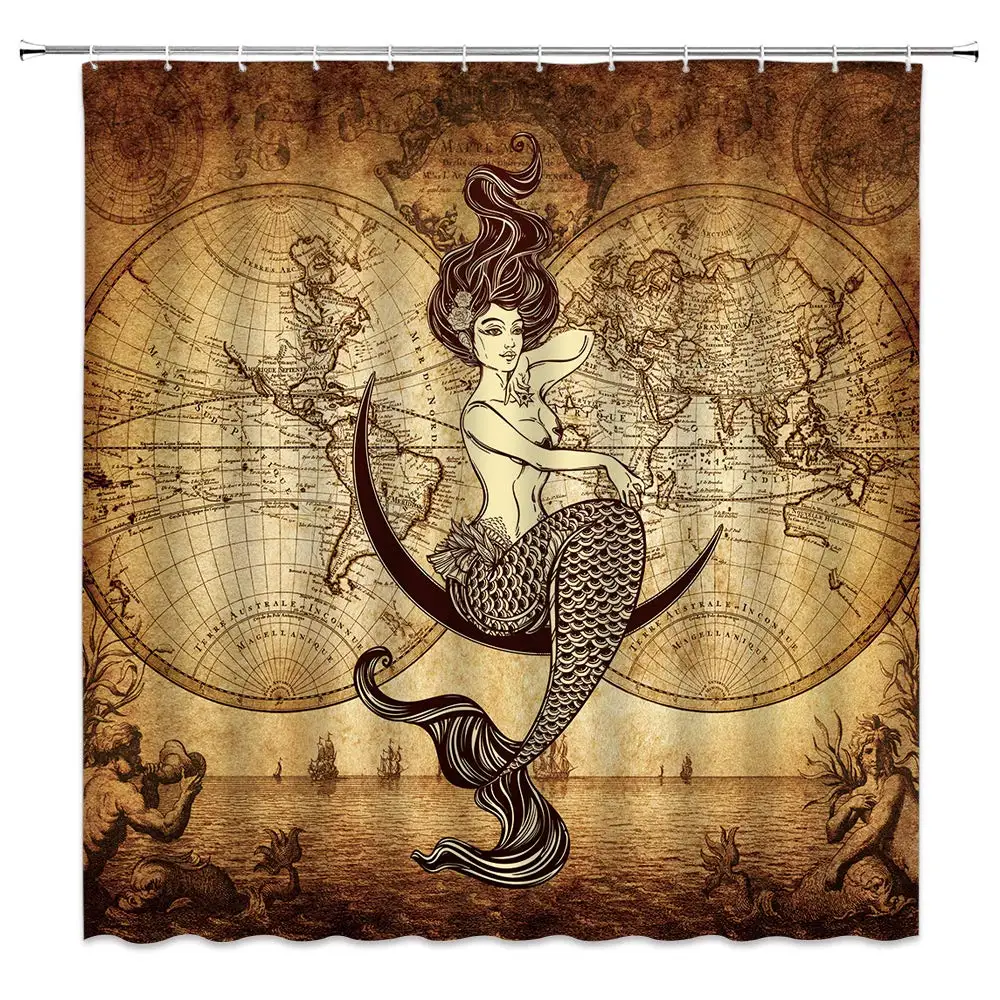 Bathroom Curtains Shower Curtains Middle Earth Map Mountains Vintage Map Waterproof Bathroom Decor Treasure Map Curtain