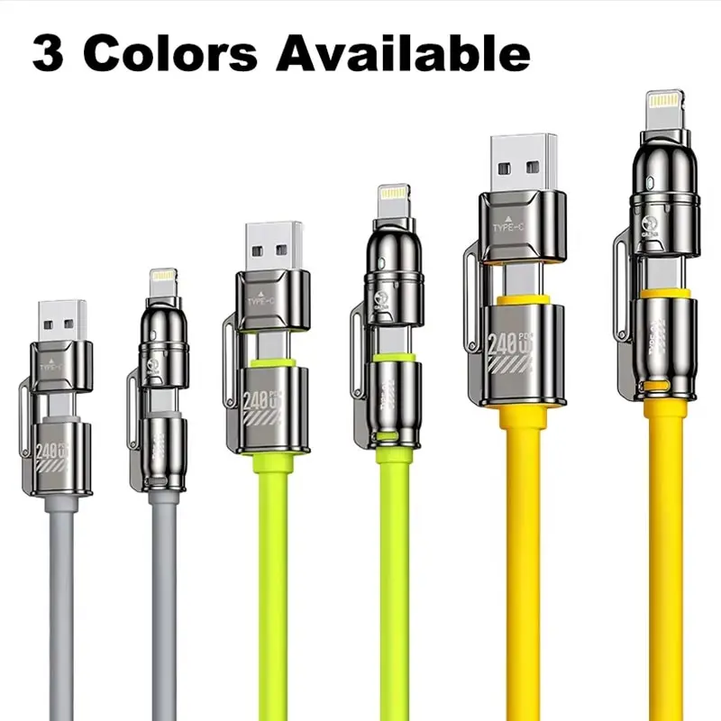 240 واط 4 في 1 كابل بيانات شحن سريع للغاية ثنائي النوع C + البرق + منافذ USB كابل شحن الهاتف آيفون سامسونج هواوي Xiaomi