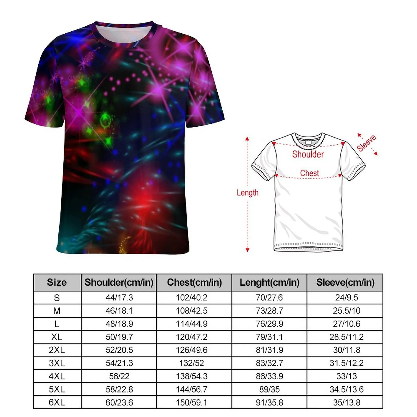 Mens Colorful Neon Paint T Shirt Swirls Stars Spirals Harajuku T-Shirts Short-Sleeve Graphic Tshirt Classic Plus Size Clothes