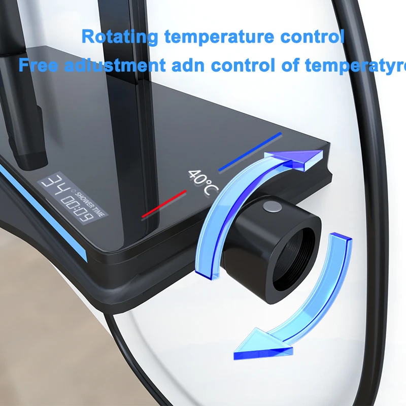 Imagem -04 - Conjunto de Chuveiro Termostático Inteligente Display Digital Chave de Piano Luz Ambiente Pistola de Água Fria e Quente Chuveiro Cinza Banhado