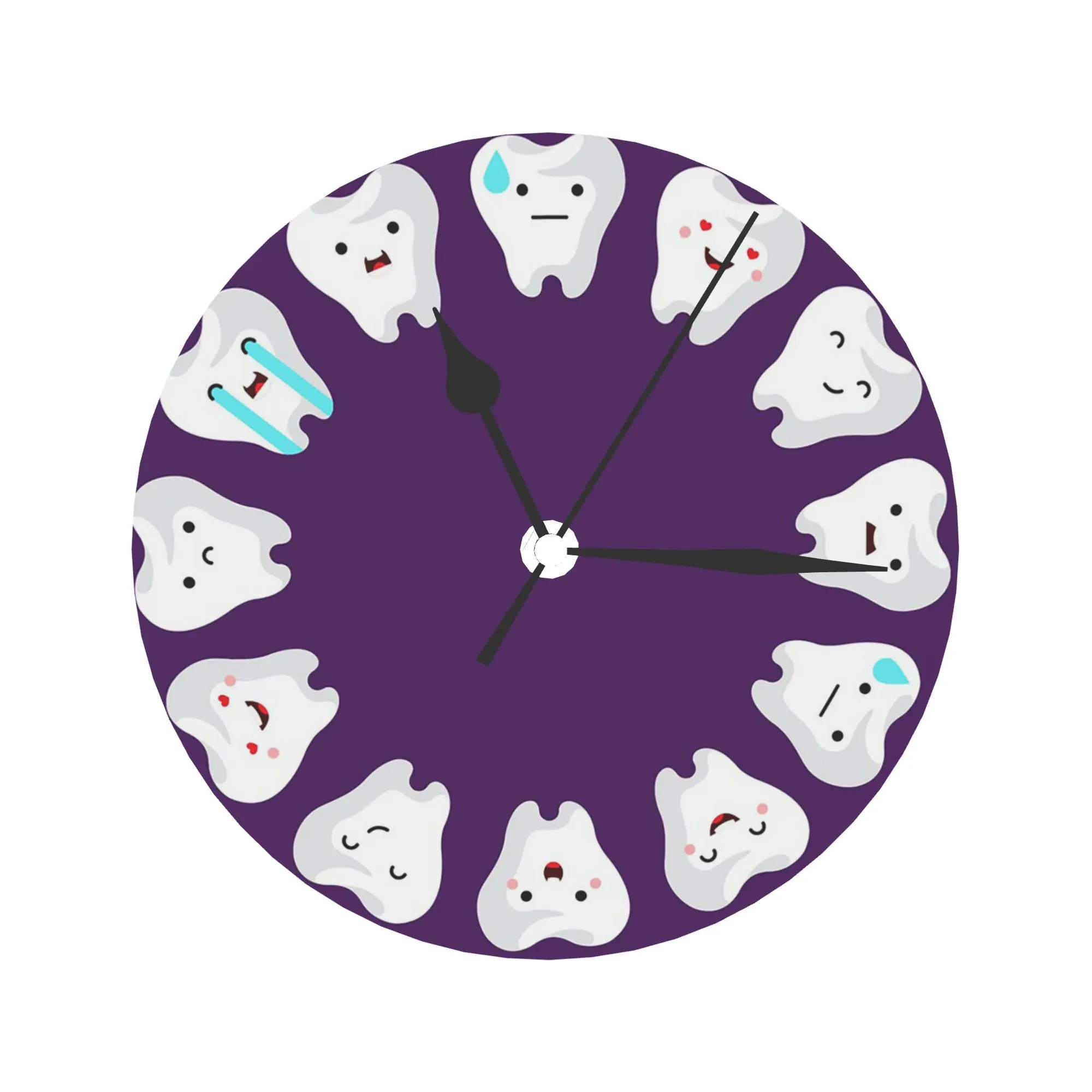 Purple Dental Clinic Tooth Wall Clock Room Decoration Silent Round Clock for Bedroom Living Kitchen Home