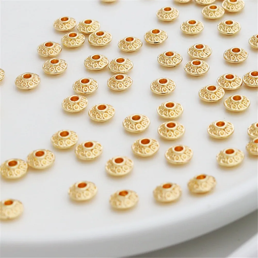 

50pcs 14K Gold Colored Embossed Frisbee Spacer, Loose Beads, DIY Bracelet, Abacus with Beads, 3x6mm