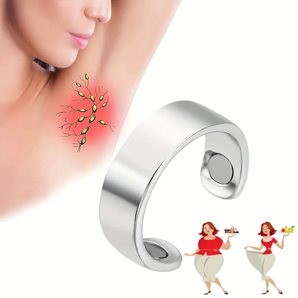 2 pacote de anel magnético de drenagem linfática perda de peso emagrecimento anel magnético elegante anel de abertura magnética unisex