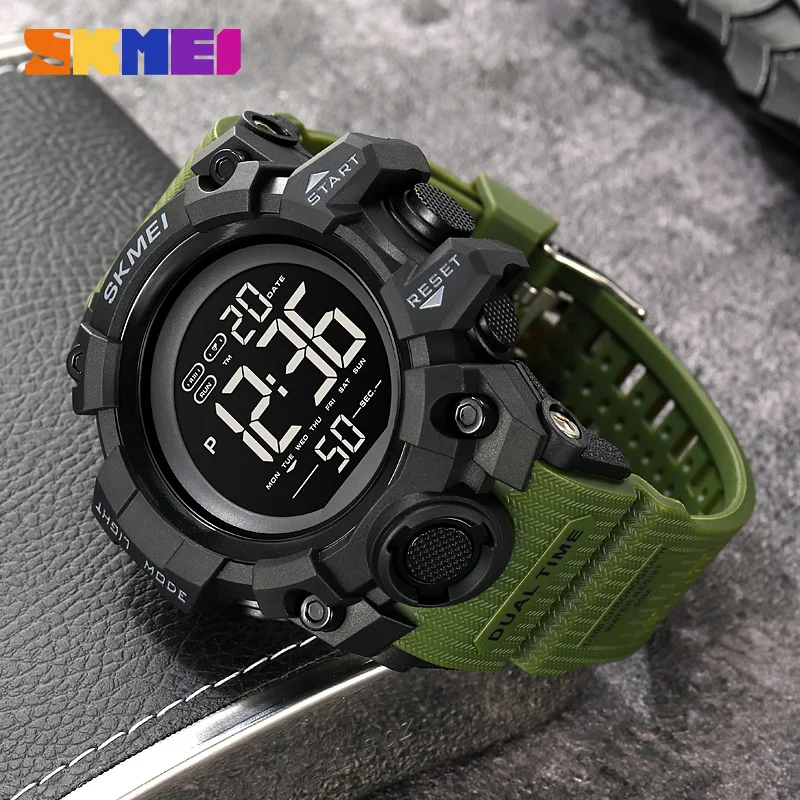 SKMEI 2Time Digital Watch Waterproof Sport Mens Wristwatch Chronograph Stopwatch with Date Original Brand Electronic Clock