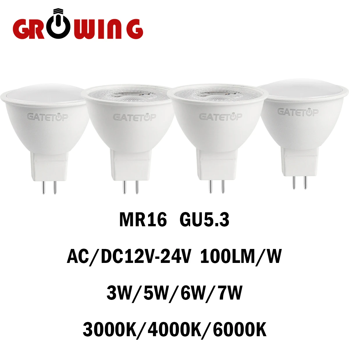 

5-20PCS MR16 LED Spotlight GU5.3 Low Voltage AC/DC12-24V 3/5/6/7W 120/38 Degree 3000K-6500K No Flicker High Lumen for Interiors