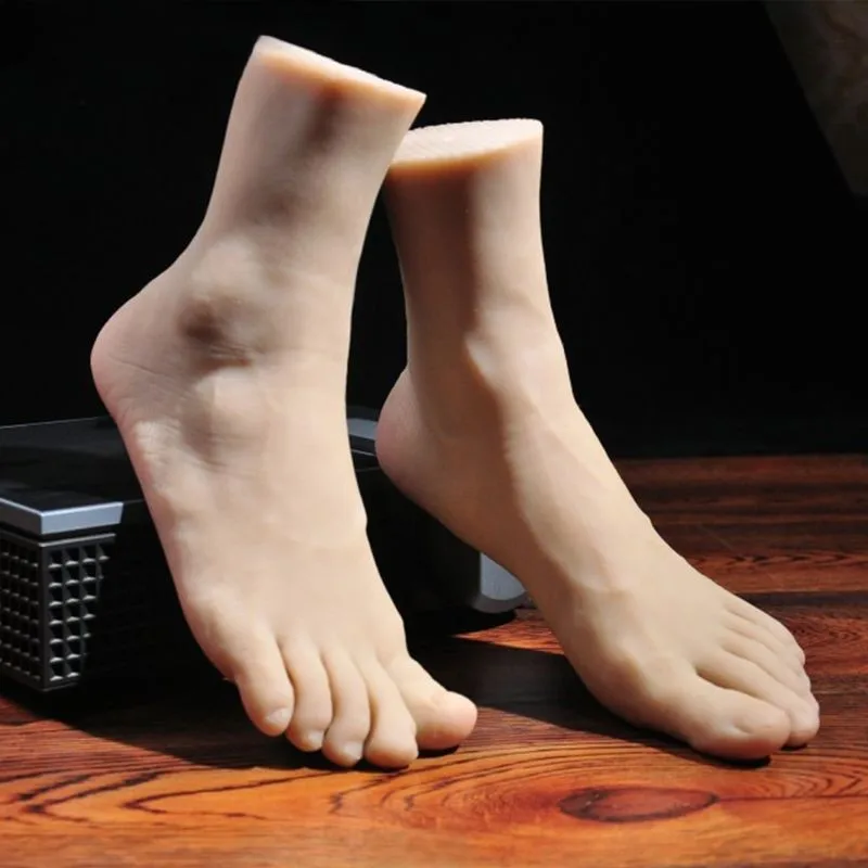 TPE Male Silicone Foot Model Realistic Wheat Color Lifelike Foot Sculpture for Photography Display Props Fake Nail Art DIY 4302
