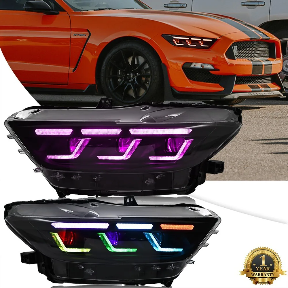 

1 комплект, подходит для Ford Mustang 2015 2016 2017, передние фары, последовательная пара, светодиодные фары RGB в сборе, указатель поворота, передние фары