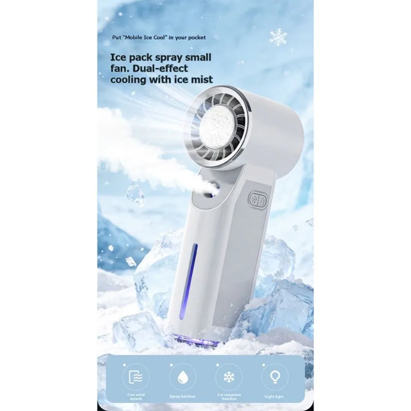 [UPUP]USB Charging Mist Spray Fan-Portable Handheld Cooling Device Featuring Ice Pack, 5-Speed Settings& Low Noise Performance