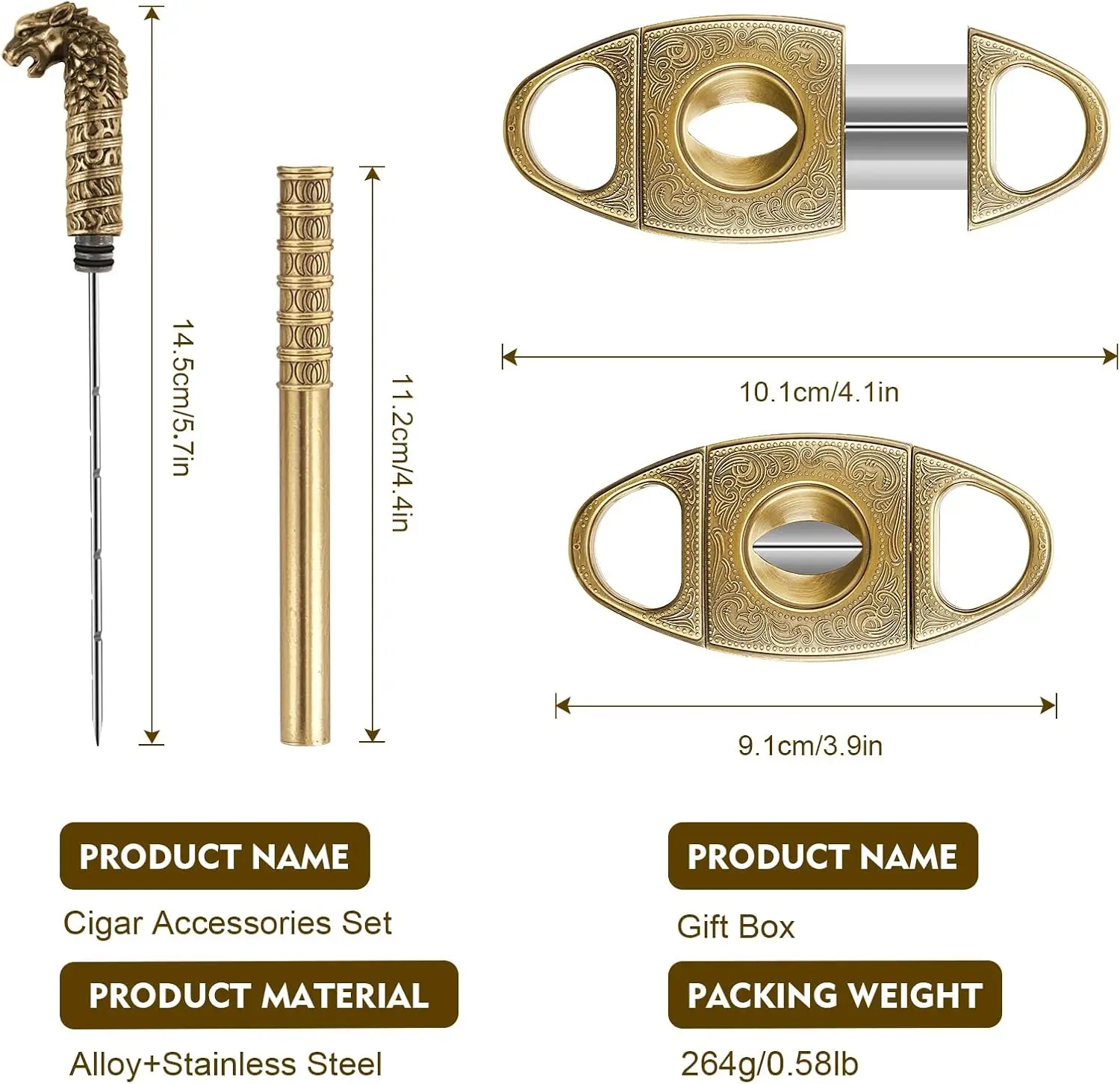V-Cut Cigar Cutter Guillotine Precision Cigar Draw Enhancer Tool Needle & Sharp Perfect Cigar Cutters Cigar Accessories Set