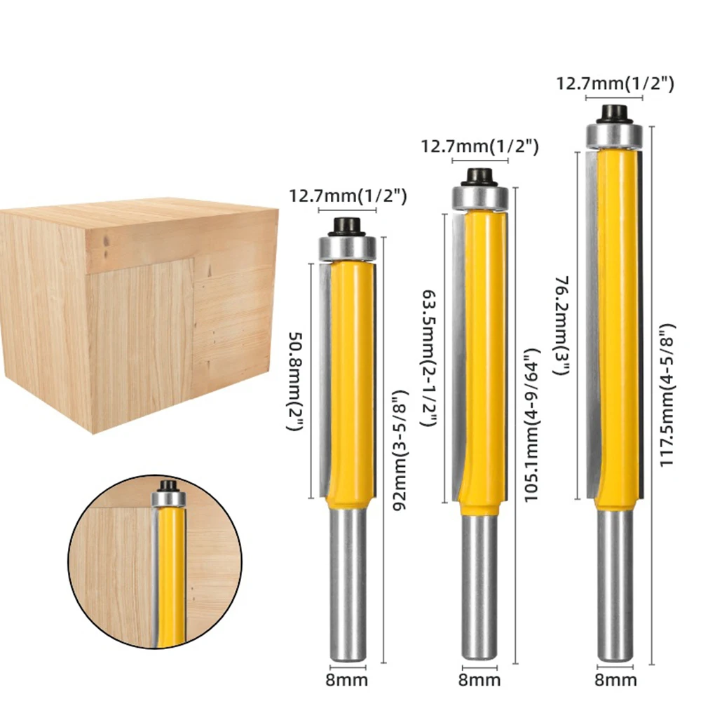 8-Handle Extended Milling Cutter 1/3pcs With Bearing Woodworking Edge Trimming Cutter Engraving Machine Edge Trimming Cutter