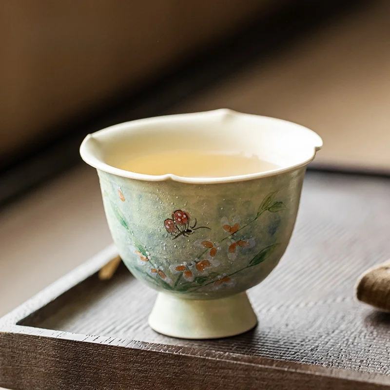 Hand Painted Orchid Tea Cup Ladies Personal Tasting Cup Household Ceramic Kung Fu Master Cup Elegant Tea Drinking Accessory