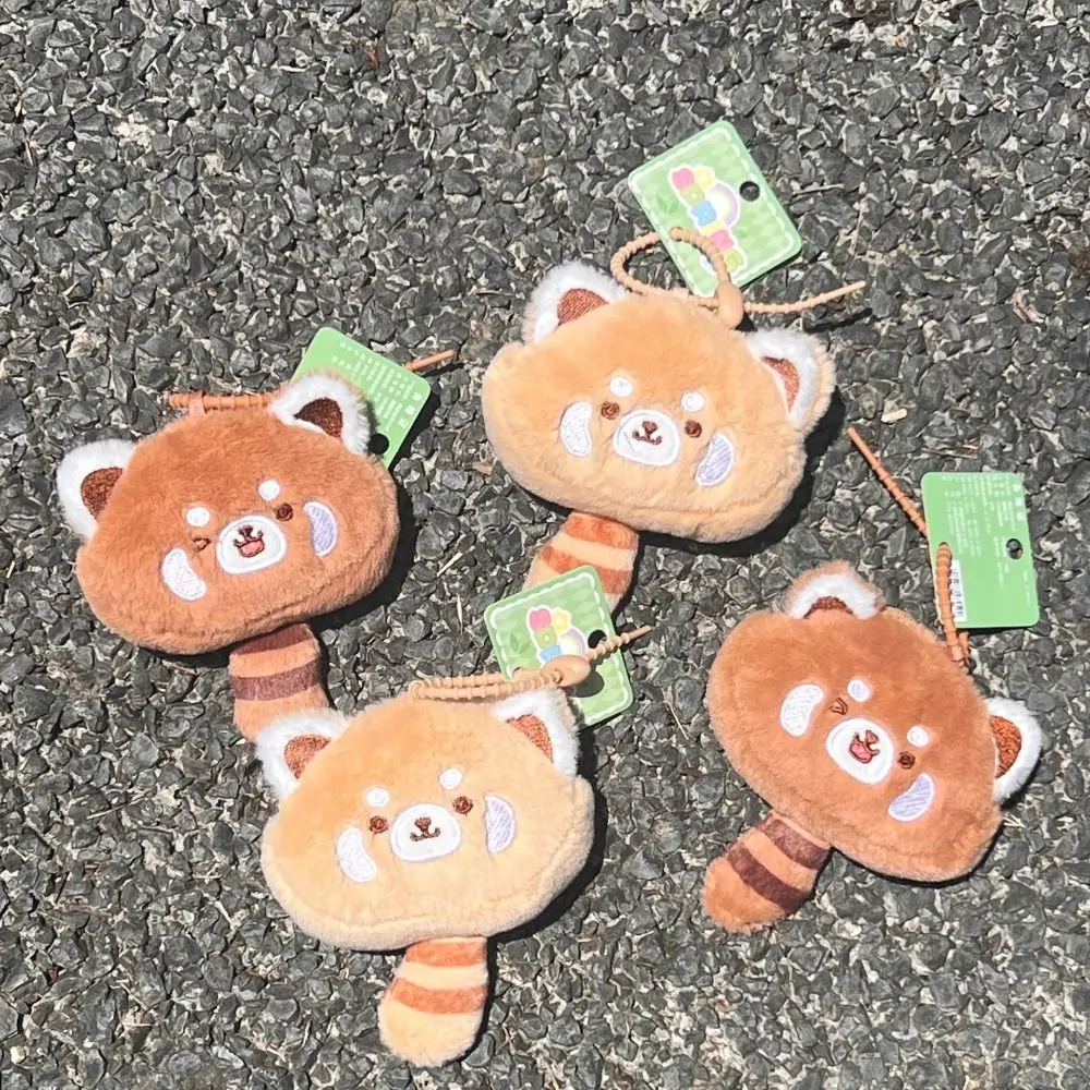 Cartoon Red Panda Plush Keyring Animal Soft Turn To Costume Panda Pendant Headphone Bag with Tail Red Panda Purse Bag Hanging