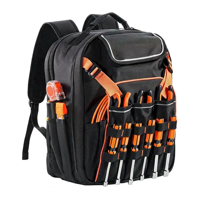 Tool Backpack 45 Pockets, Tear Resistant, Waterproof, Electrical Work Bag with Adjustable Shoulder Straps and Zipper
