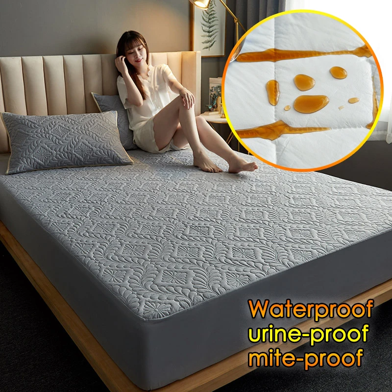 

Waterproof Textile Mattress Cover Washable Plain Bed Covers Breathable Quilted King Mattress Protector Elastic Band Pillowcase