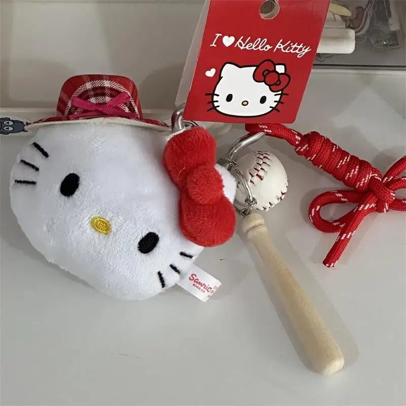 

Cute Hello Kitty Plush Doll Stuffed Toy Hat KT Cat Head Backpack Pendant Anime Girly Love Buckle Keychain Ornaments Gifts