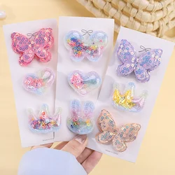 3/6pcs Children's Cartoon Hair Clip Set Rabbit Crown Flow Sofa Clip Sequin Headwear Butterfly Hairgripes Lovely Girls Hairpins