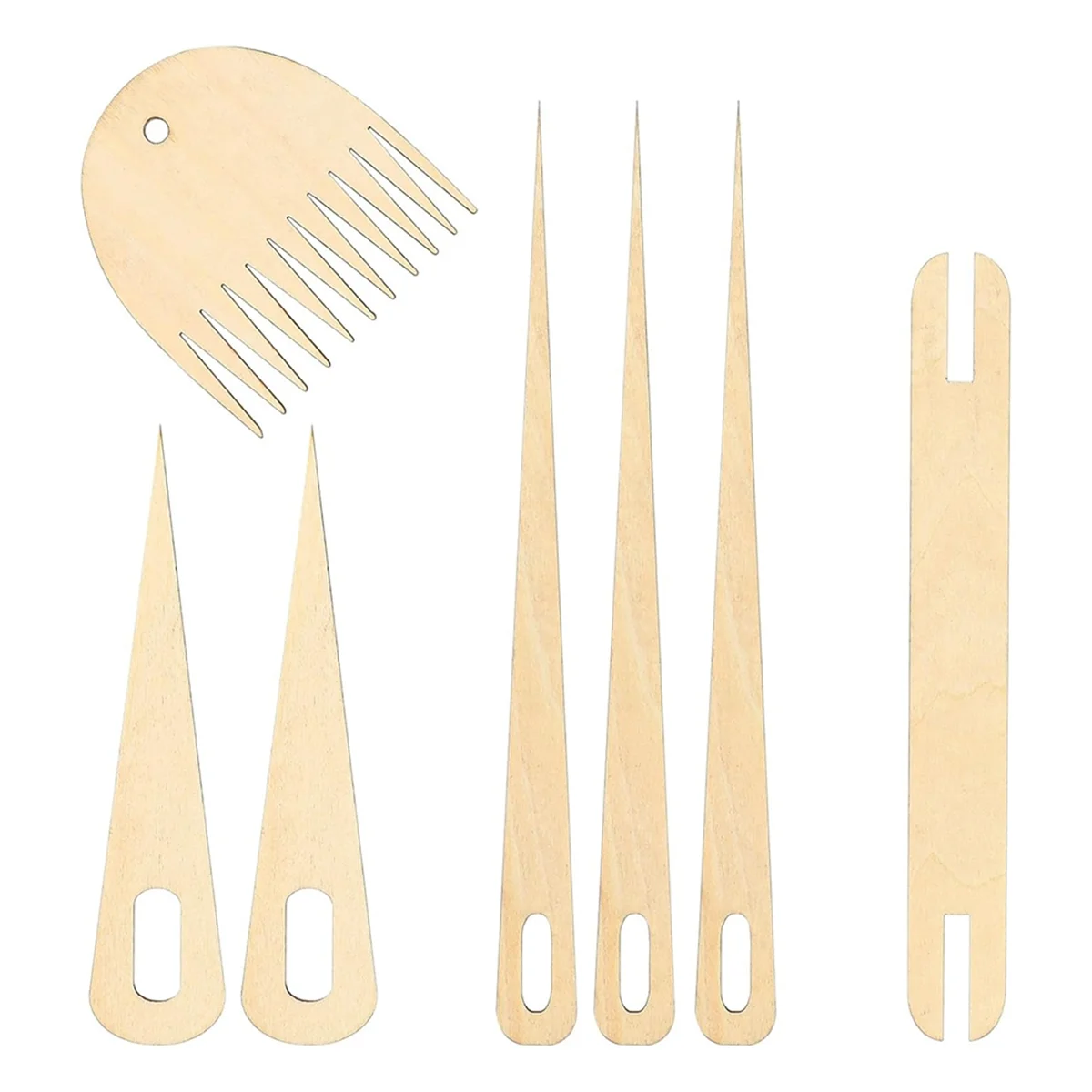 7Pack Wood Hand Loom Stick Set Include 5Pcs Wood Weaving Crochet Needle,1Pcs Wooden Shuttle,1Pcs Wood Weaving Comb