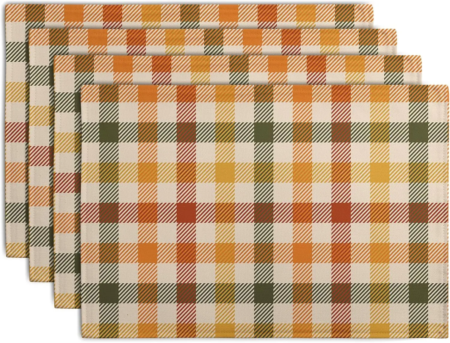 Fall Buffalo Plaid Placemats Set of 4 12x18 Inch Orange Brown Autumn Table Mats Thanksgiving Seasonal Heat Resistant