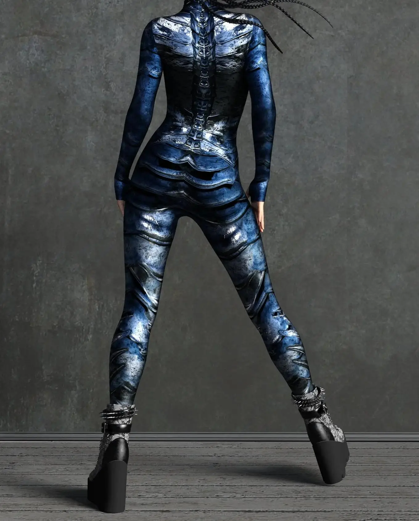 Horror-Monster Damen Cosplay Punk-Rüstungs-Jumpsuit Kostüm Elastischer Festtags-Party-Auftritts-Bodysuit Overall Zentai – Detail 16