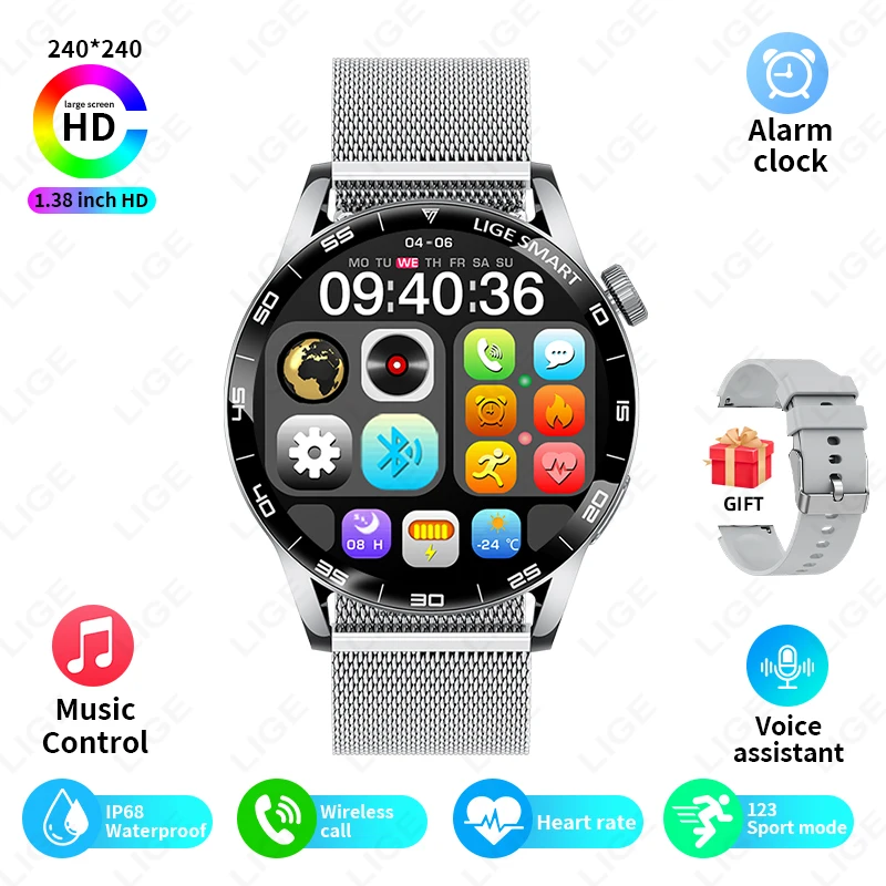 Origineel LUIK Smart Watch Draadloos bellen Weersverwachting Magnetisch opladen Waterdichte muziekbediening Heren smartwatch Android IOS