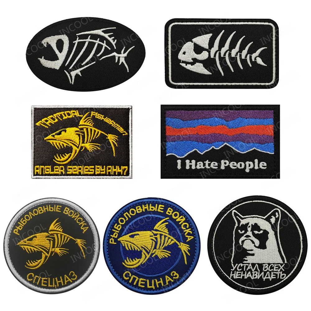 Russia Russian Embroidered Patch I Hate People Fishing Dog Embroidery Patches Appliqued Sticker Strip For Clothing Backpack