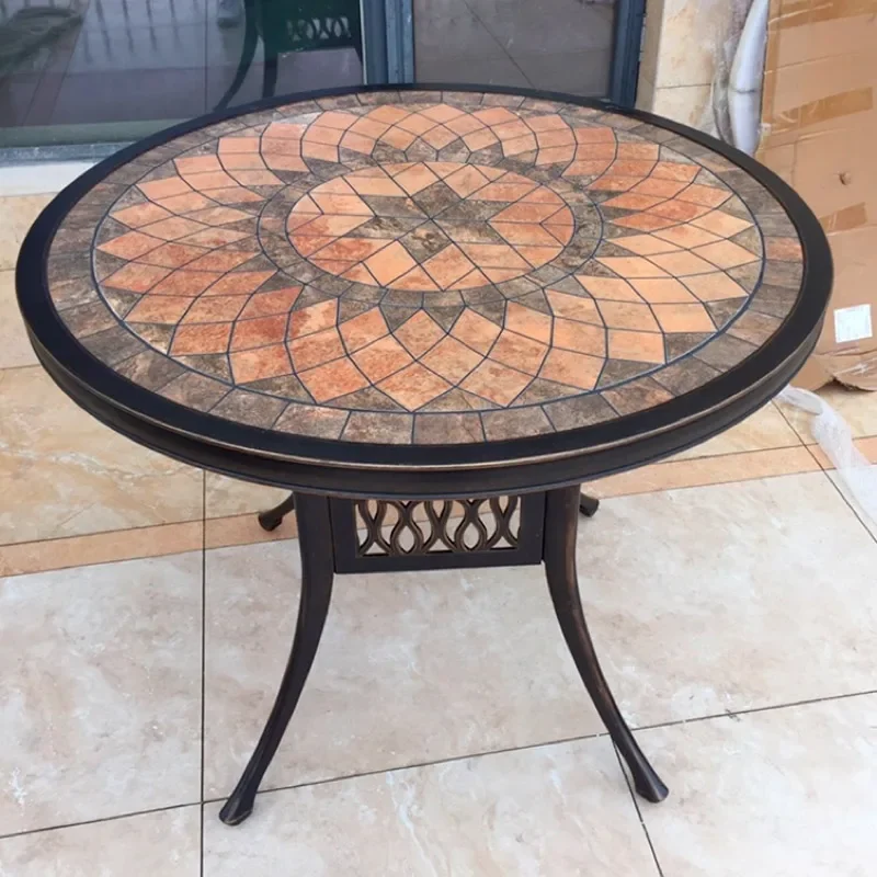 

Outdoor tables and chairs courtyard garden open-air balcony small coffee table cast aluminum tile round table square table casua