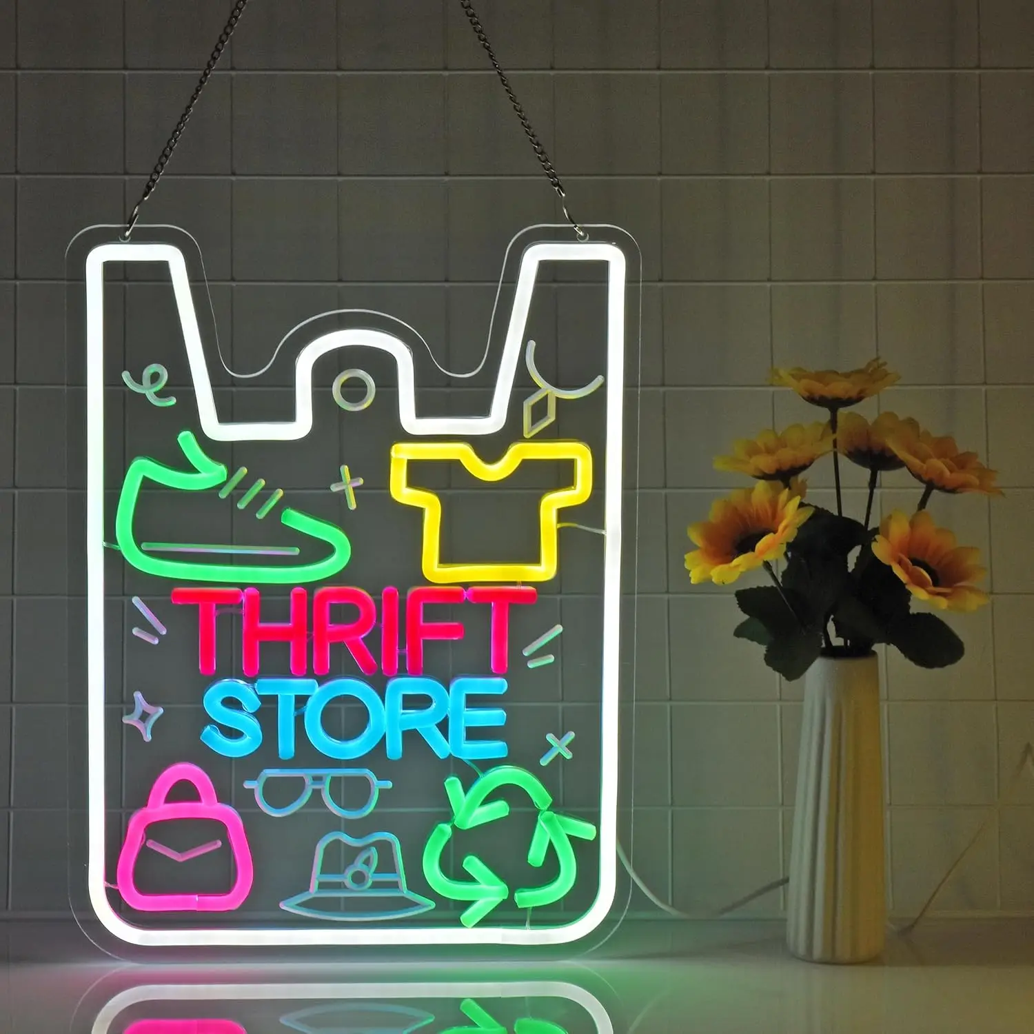 Thrift Store النيون تسجيل LED أضواء النيون لمتجر Thrift خمر الملابس السلبية السوق الخيرية ديكور جدران المنزل USB عكس الضوء #6