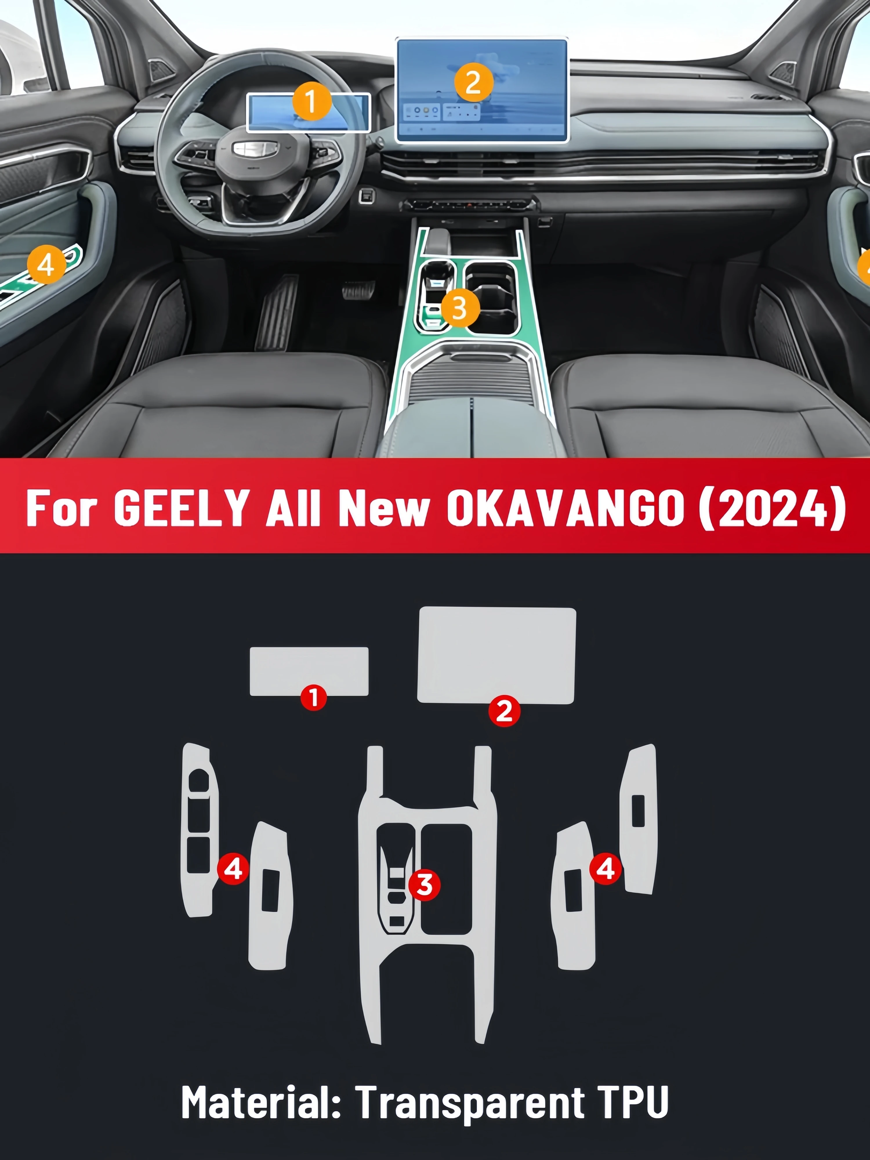 Auto Central Control Screen TPU Navigation Anti Scratch interior Protection Film GPS Navigation For GEELY All New OKAVANGO 2024