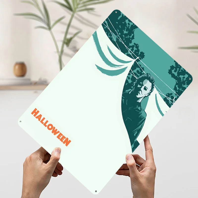 ملصق معدني فني للهالوين مايكل مايرز لديكور المنزل، علامات قصدير معدنية قابلة للتخصيص لتزيين جدران غرفة النوم #3