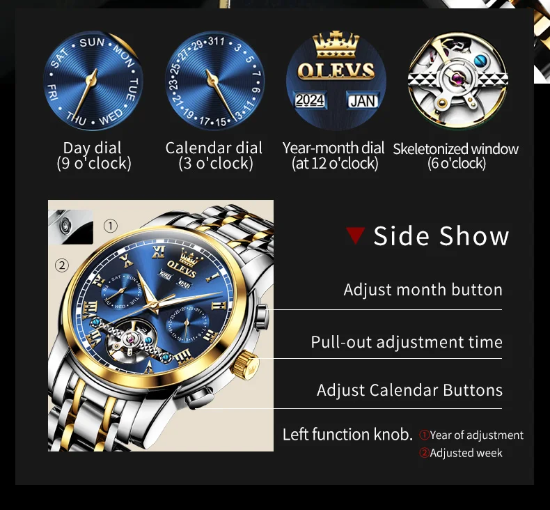 Olevs Origineel Horloge Voor Mannen Vrouwen Automatische Mechanische Paar Horloges Kalender Roestvrij Staal Waterdicht Luminous Lover Horloge