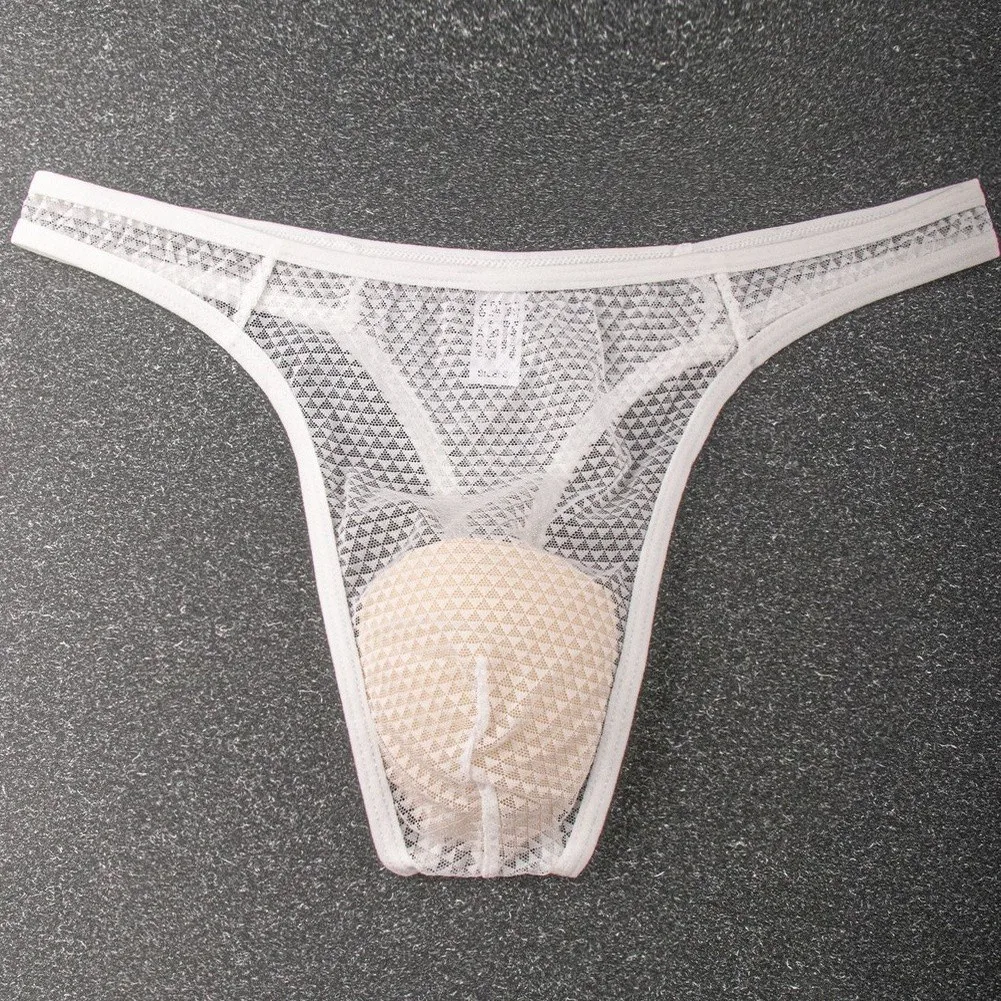 Men's 5 PCS Lace Briefs See Through Thong Underwear with Bulge Pouch G-string Solid Color Polyester Spandex Material