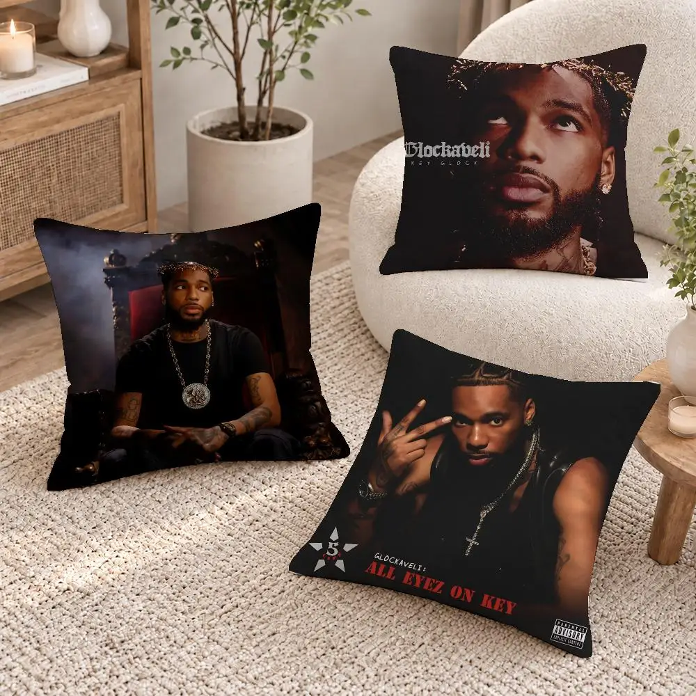 Rap Singer Key Glock Cushion Cover Washable Short Plush Pillowcase, Wrinkle Resistant Cushion Cover for Bedroom Decor Gift